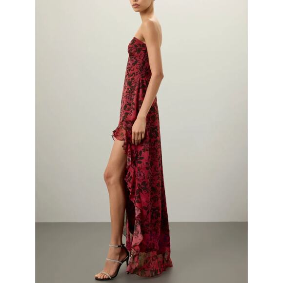 Amanda Uprichard Dresses & Skirts - Amanda Uprichard Red Floral Chiffon Gown SMALL Strapless High Slit Designer $300